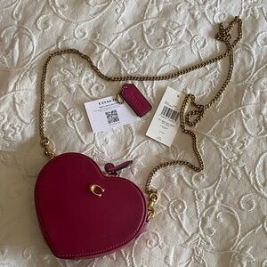 Coach Heart Mini Crossbody 14 in Deep Raspberry pink with brass Chain